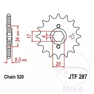 Priekšējais zobrats JT JTF287.13, 13z izmērs 520 - JTF287.13