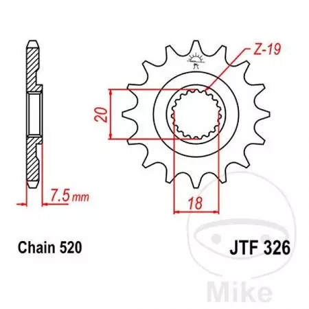 JT JTF326.14 prednji lančanik, 14z, veličina 520-2
