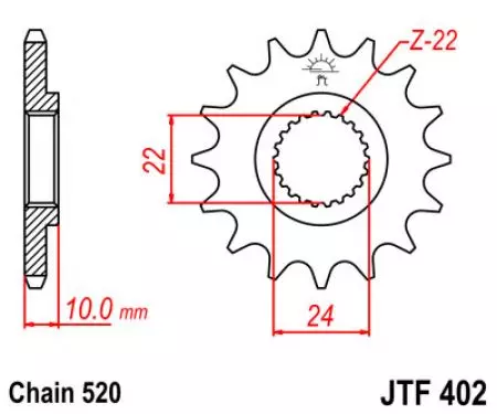 Roda dentada dianteira JT JTF402.13, 13z tamanho 520-2