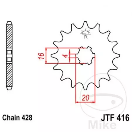 Piñón delantero JT JTF416.13, 13z tamaño 428-2