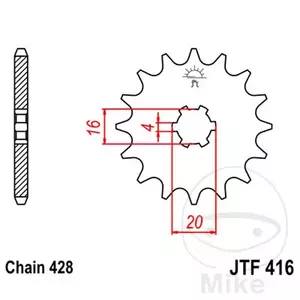 Roda dentada dianteira JT JTF416.14, 14z tamanho 428 - JTF416.14