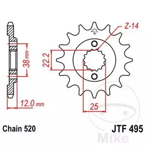 Roda dentada dianteira JT JTF495.15, 15z tamanho 520 - JTF495.15