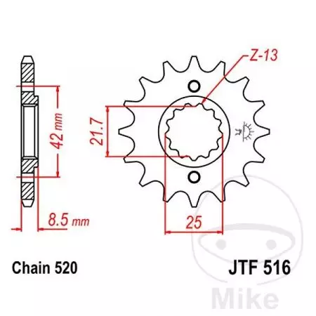 Roda dentada dianteira JT JTF516.13, 13z tamanho 520-2