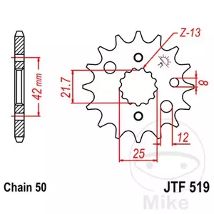 Forreste tandhjul JT JTF519.15, 15z størrelse 530 - JTF519.15