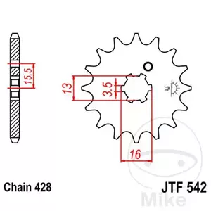 Piñón delantero JT JTF542.13, 13z tamaño 428 - JTF542.13