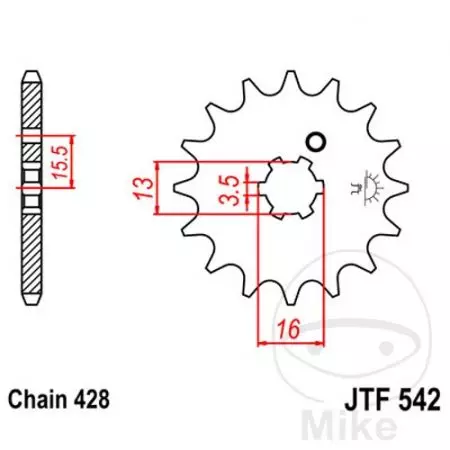 Priekšējais zobrats JT JTF542.13, 13z izmērs 428-2