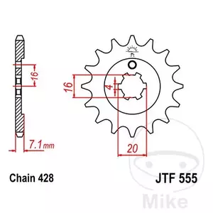 Piñón delantero JT JTF555.15, 15z tamaño 428 - JTF555.15