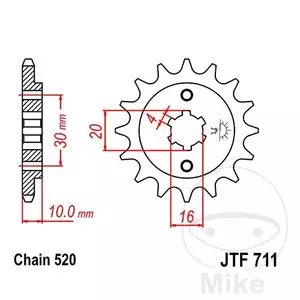 Pignone anteriore JT JTF711.12, 12z misura 520 - JTF711.12