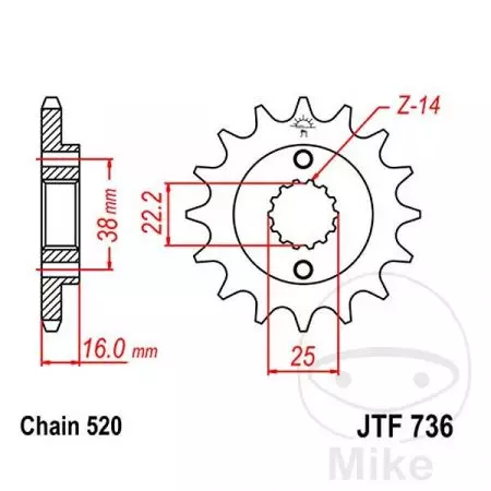 JT JTF736.13 prednji lančanik, 13z, veličina 520-2
