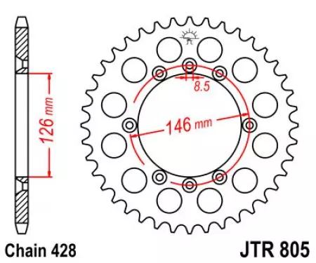 Kettenrad hinten Stahl JT JTR805.50, 50 Zähne Teilung 428-2