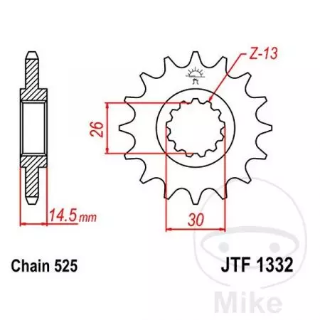 Roda dentada dianteira JT JTF1332.16, 16z tamanho 525-2