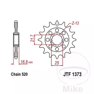 Roda dentada dianteira JT JTF1373.15, 15z tamanho 520 - JTF1373.15