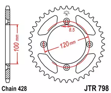 JT bakre kedjehjul JTR798.52, 52z storlek 428 - JTR798.52