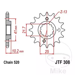 Предно зъбно колело JT JTF308.13, 13z размер 520 - JTF308.13