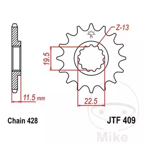 Prednji zobnik JT JTF409.15, 15z, velikost 428 - JTF409.15