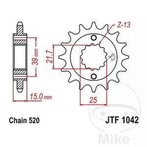 JT roda dentada dianteira JTF1042.16, 16z tamanho 520 - JTF1042.16