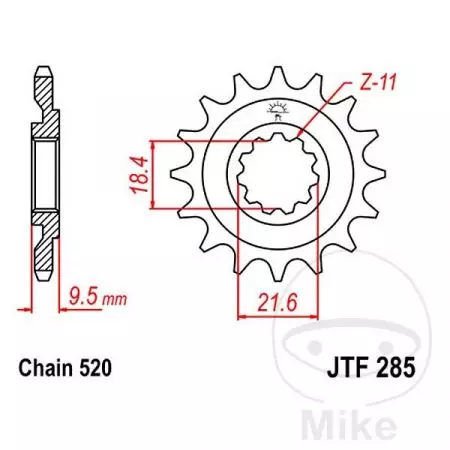 Предно зъбно колело JT JTF285.15, 15z, размер 520-2