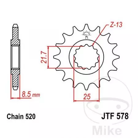 Roda dentada dianteira JT JTF578.17, 17z tamanho 520-2