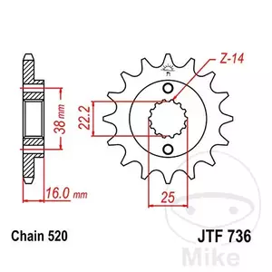 JT voortandwiel JTF736.16, 16z maat 520 - JTF736.16