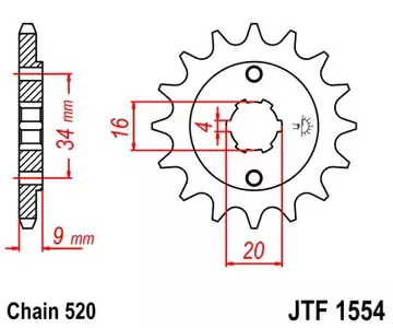 Piñón delantero JT JTF1554.15, 15z tamaño 520 - JTF1554.15