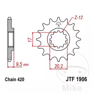 Roda dentada dianteira JT JTF1906.15, 15z tamanho 420 - JTF1906.15