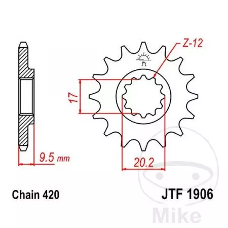 JT JTF1906.15 prednji lančanik, 15z, veličina 420-2