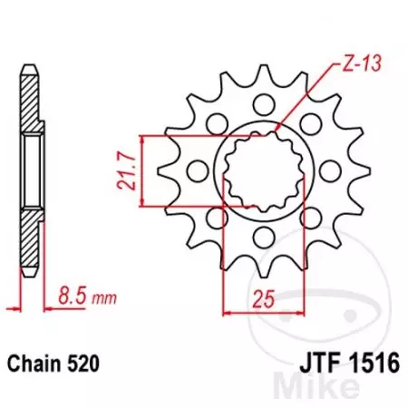 Priekšējais zobrats JT JTF1516.14, 14z izmērs 520-2