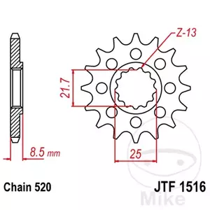 Piñón delantero JT JTF1516.15, 15z tamaño 520 - JTF1516.15