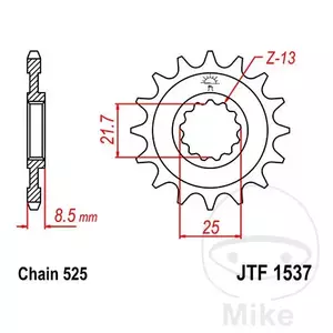 Roda dentada dianteira JT JTF1537.19, 19z tamanho 525-1