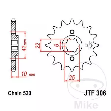 Roda dentada dianteira JT JTF306.14, 14z tamanho 520-2