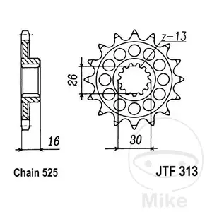 Voortandwiel JT JTF313.15, 15z maat 525 - JTF313.15