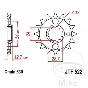 Forreste tandhjul JT JTF522.14, 14z størrelse 630-1