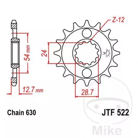 Forreste tandhjul JT JTF522.14, 14z størrelse 630-2