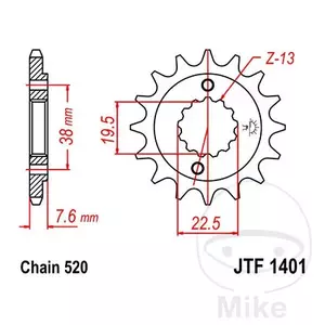 JT JTF1401.15 prednji lančanik, 15z, veličina 520 - JTF1401.15