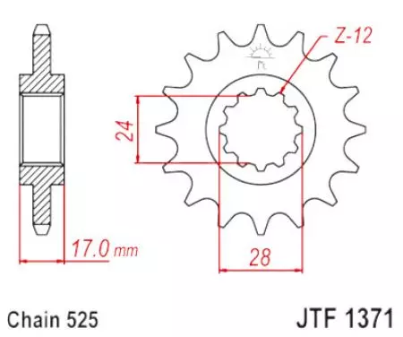 Ritzel vorne JT JTF1371.15RB, 15 Zähne Teilung 525 gummiert - JTF1371.15RB