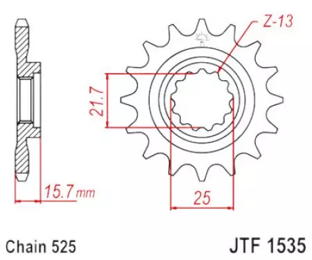 JT roda dentada dianteira JTF1535.15RB, 15z tamanho 525 com amortecedor de vibrações - JTF1535.15RB