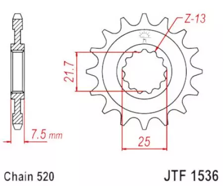 Pignone anteriore JT JTF1536.16RB, 16z misura 520 con smorzatore di vibrazioni - JTF1536.16RB