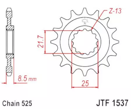Pignone anteriore JT JTF1537.15RB, 15z misura 525 con smorzatore di vibrazioni-2