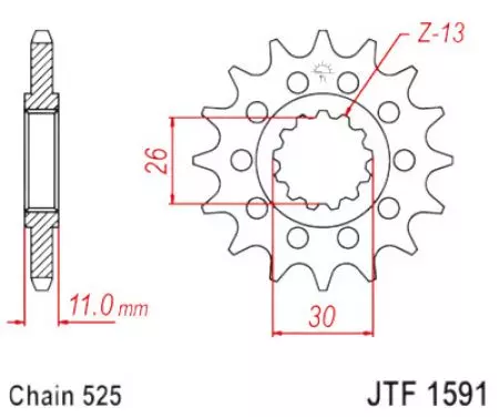 JT forreste tandhjul JTF1591.16RB, 16z størrelse 525 med vibrationsdæmper-2