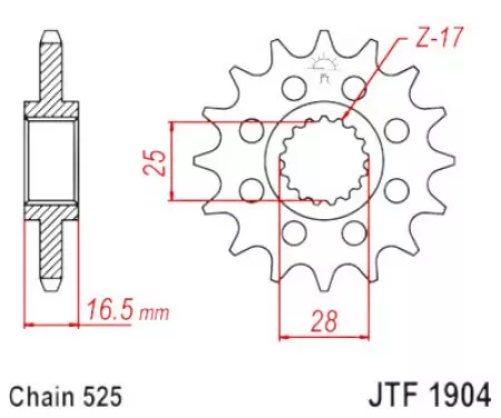 Ritzel vorne JT JTF1904.17RB, 17 Zähne Teilung 525 gummiert - JTF1904.17RB
