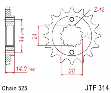 JT forreste tandhjul JTF314.16RB, 16z størrelse 525 med vibrationsdæmper - JTF314.16RB