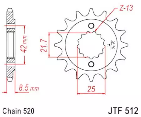 JT forreste tandhjul JTF512.16RB, 16z størrelse 520 med vibrationsdæmper - JTF512.16RB