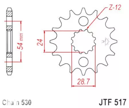 JT roda dentada dianteira JTF517.17RB, 17z tamanho 530 com amortecedor de vibrações - JTF517.17RB