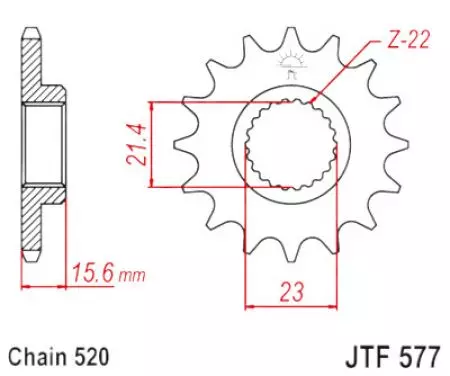 Ritzel vorne JT JTF577.15RB, 15 Zähne Teilung 520 gummiert - JTF577.15RB