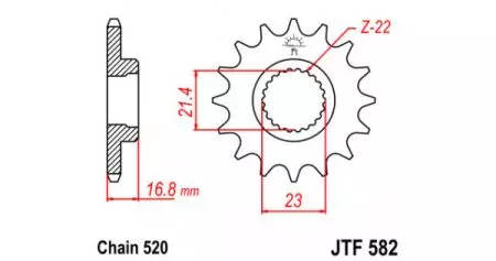 JT roda dentada dianteira JTF582.16RB, 16z tamanho 520 com amortecedor de vibrações - JTF582.16RB