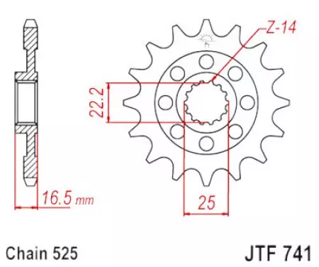JT priekšējais zobrats JTF741.15RB, 15z izmērs 525 ar vibrāciju slāpētāju - JTF741.15RB