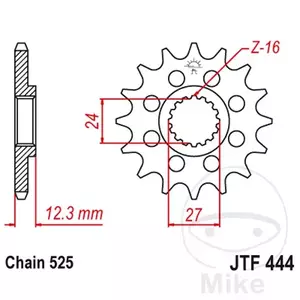JT voorste tandwiel JTF444.16, 16z maat 525 Racing serie - JTF444.16