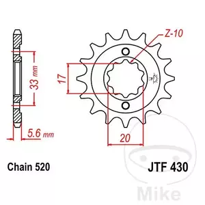 Предно зъбно колело JT JTF430.12, 12z размер 520-1