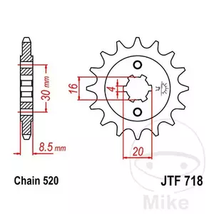 Roda dentada dianteira JT JTF718.13, 13z tamanho 520 - JTF718.13
