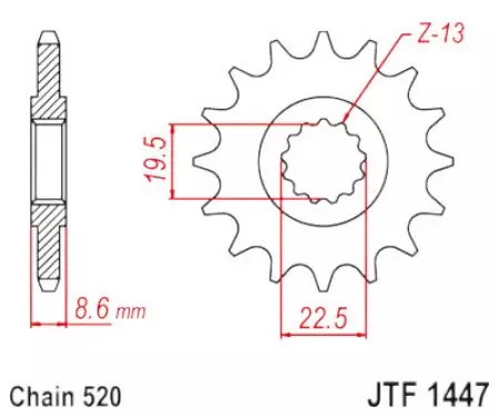 JT priekšējais zobrats JTF1447.14RB, 14z izmērs 520 ar vibrāciju slāpētāju - JTF1447.14RB